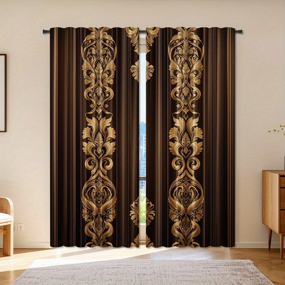 Interior Design Of Cafe - Brown and Gold Damask Curtains Elegant
