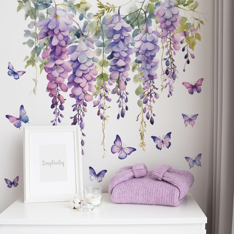 Interior Design Of House - Purple Flower Plants Floral Wall Stickers