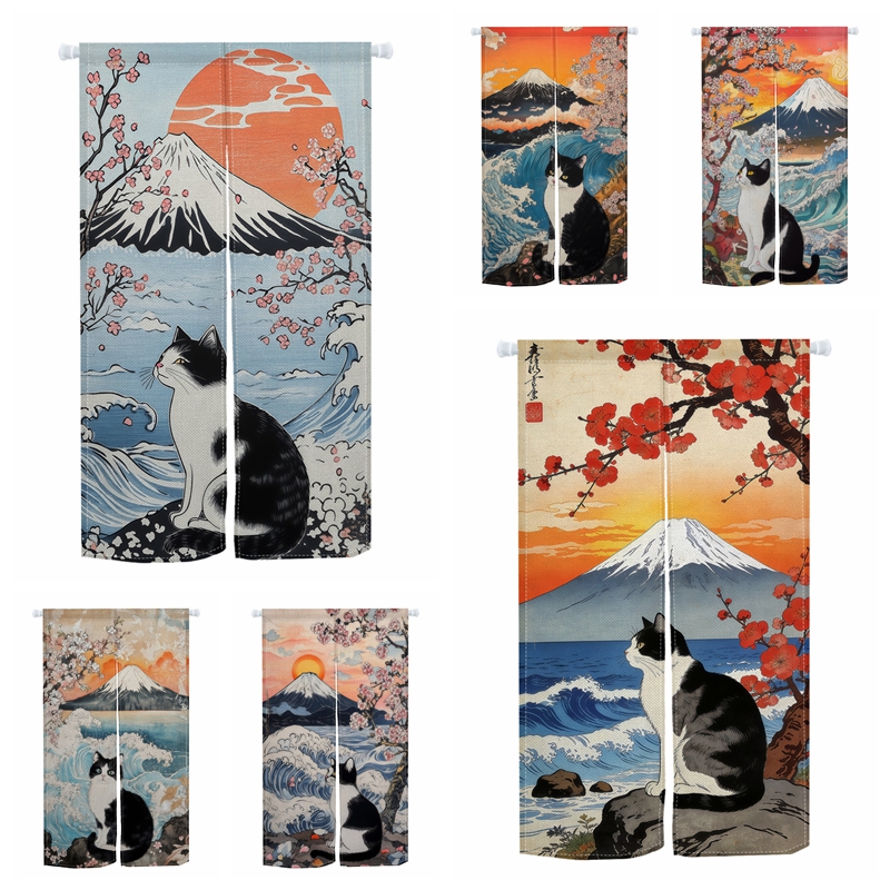 Linen Roller Blind - Japanese Ukiyo Noren Door Curtains Cute