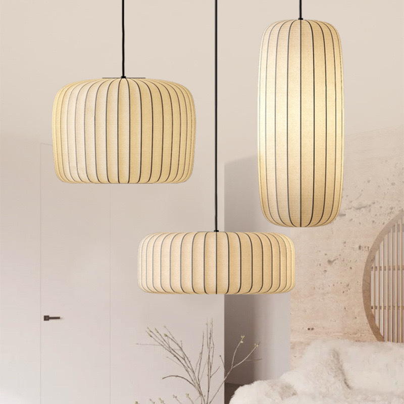 Interior Design Kitchen And Living Room - Japanese Wabi Sabi Fabric Pendant Lights