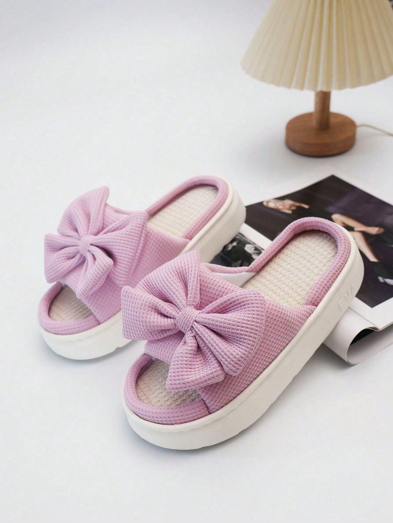 Linen Roller Blind - Breathable Linen Bow Women's Slippers, Summer