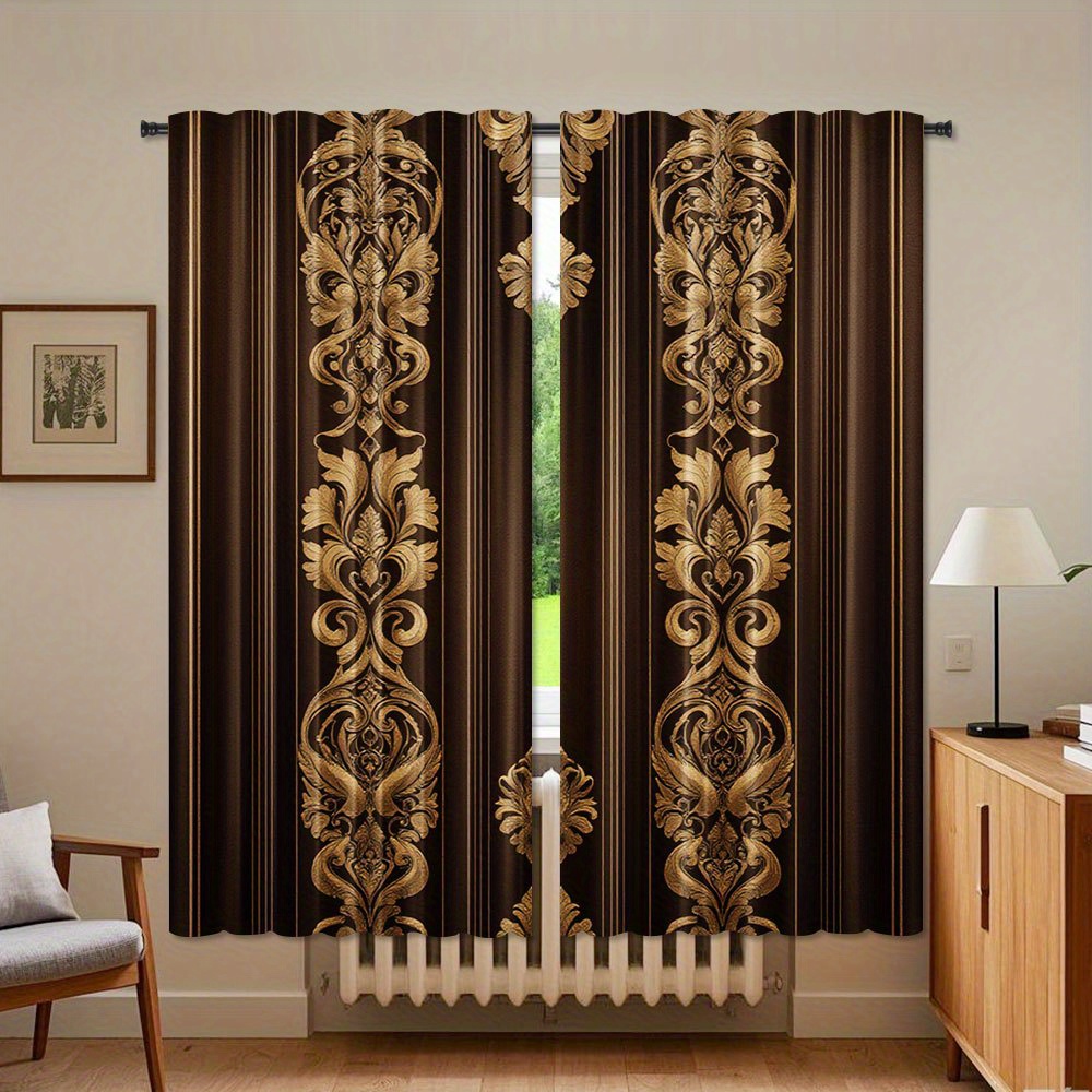 Brown and Gold Damask Curtains - Interior Design Of Cafe avis et prix