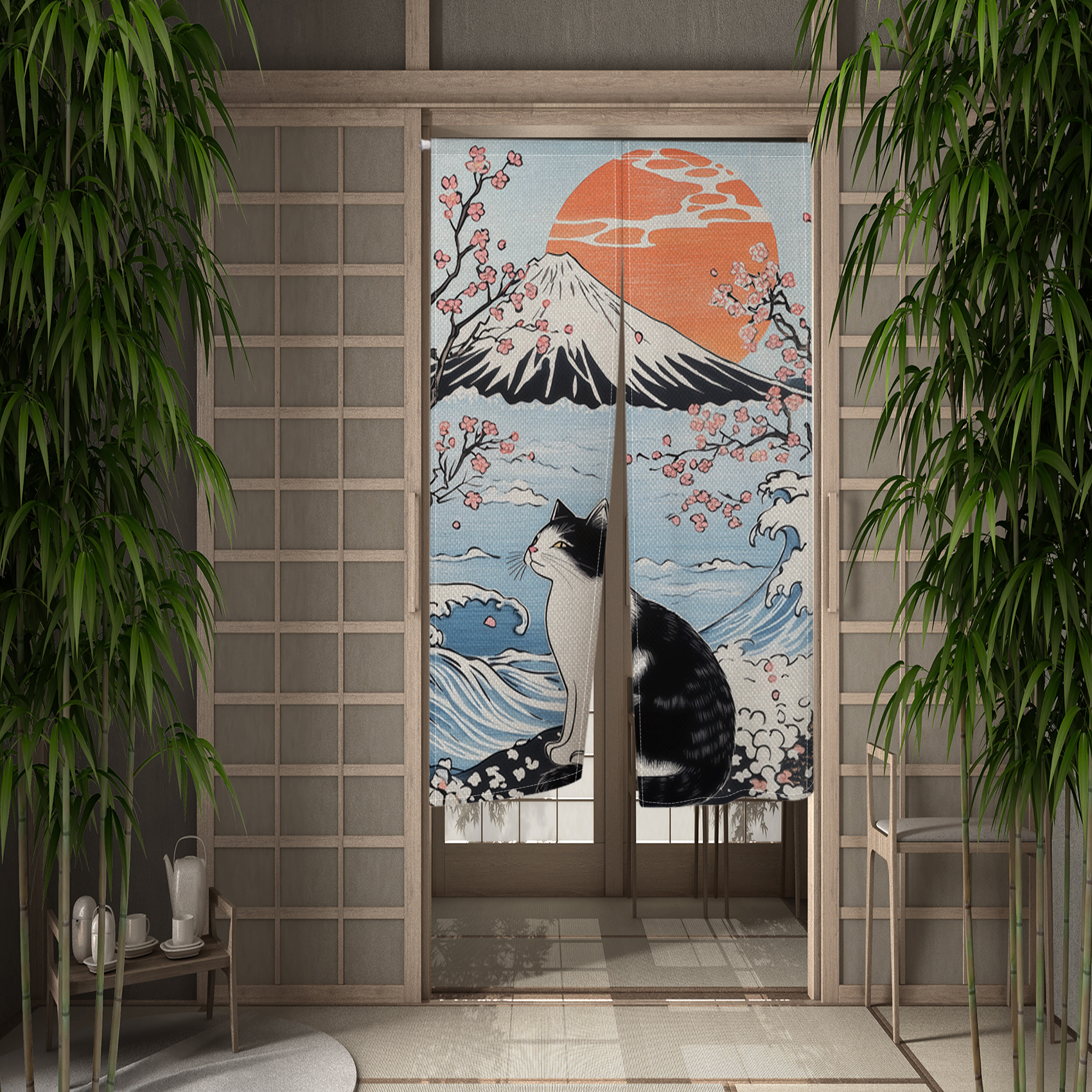 Japanese Ukiyo Noren Door Curt - Linen Roller Blind avis et prix