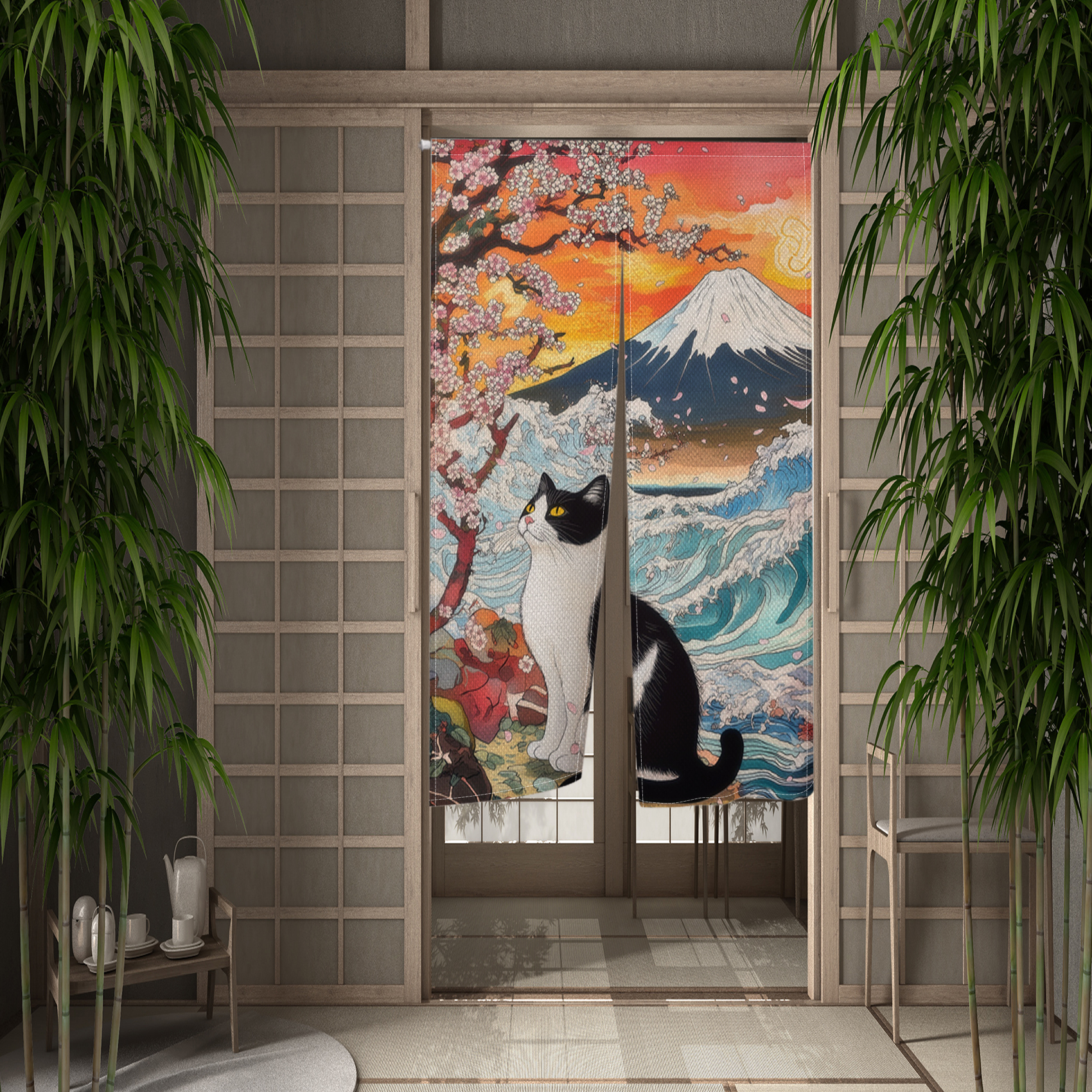 Japanese Ukiyo Noren Door Curt - Linen Roller Blind avis et prix