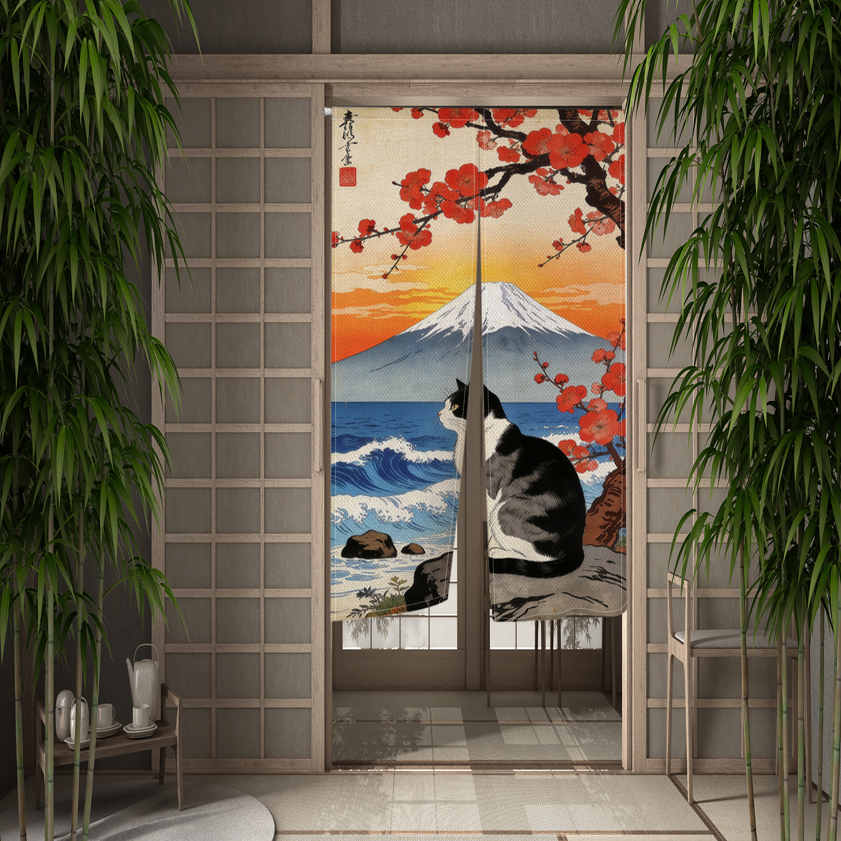 Japanese Ukiyo Noren Door Curt - Linen Roller Blind avis et prix