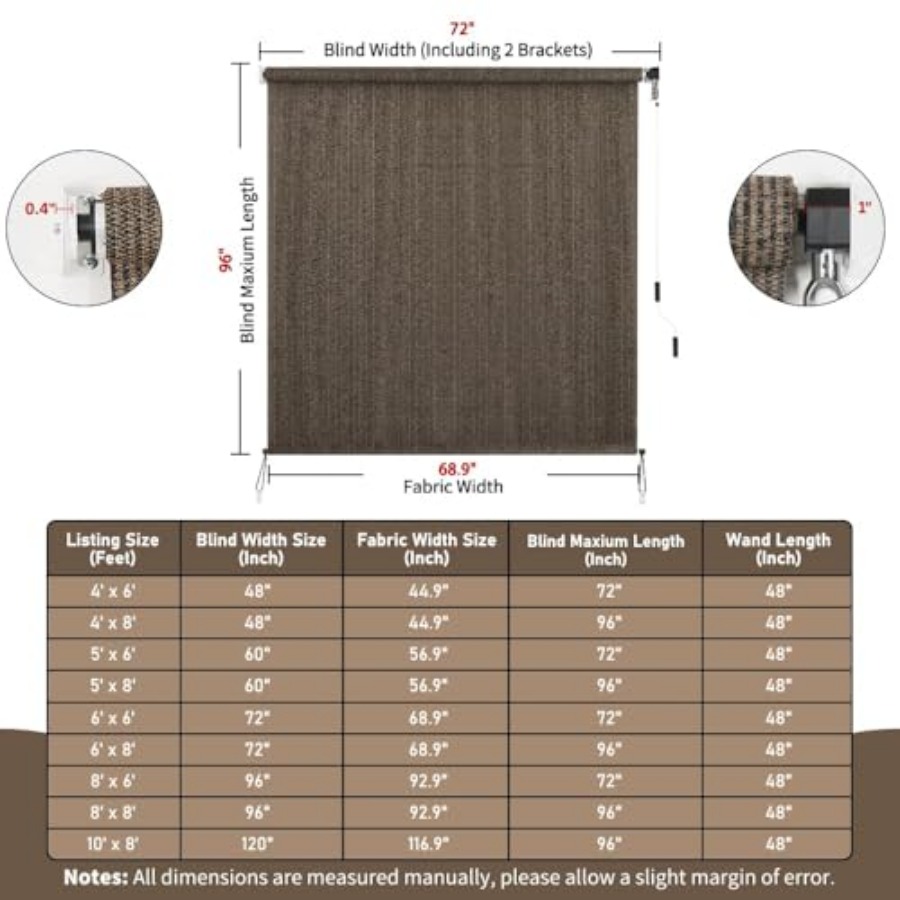 Outdoor Roller Shade 6' W x 8' - Linen Roller Blind avis et prix