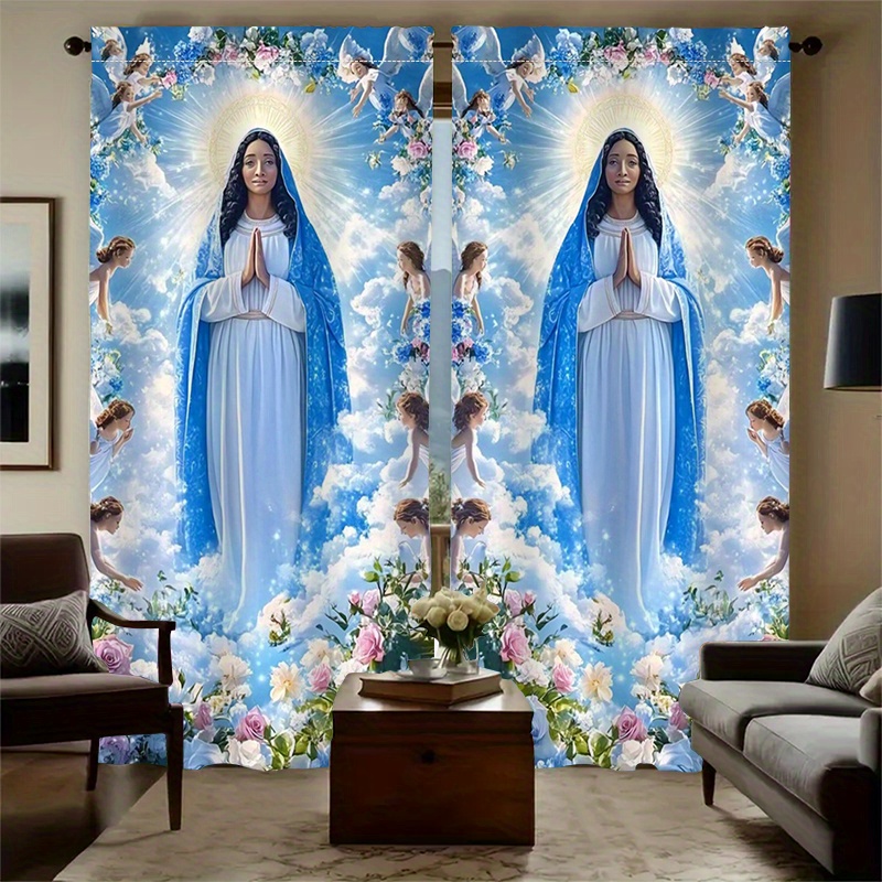 Virgin Mary Curtains Religious - Interior Design Of Cafe avis et prix